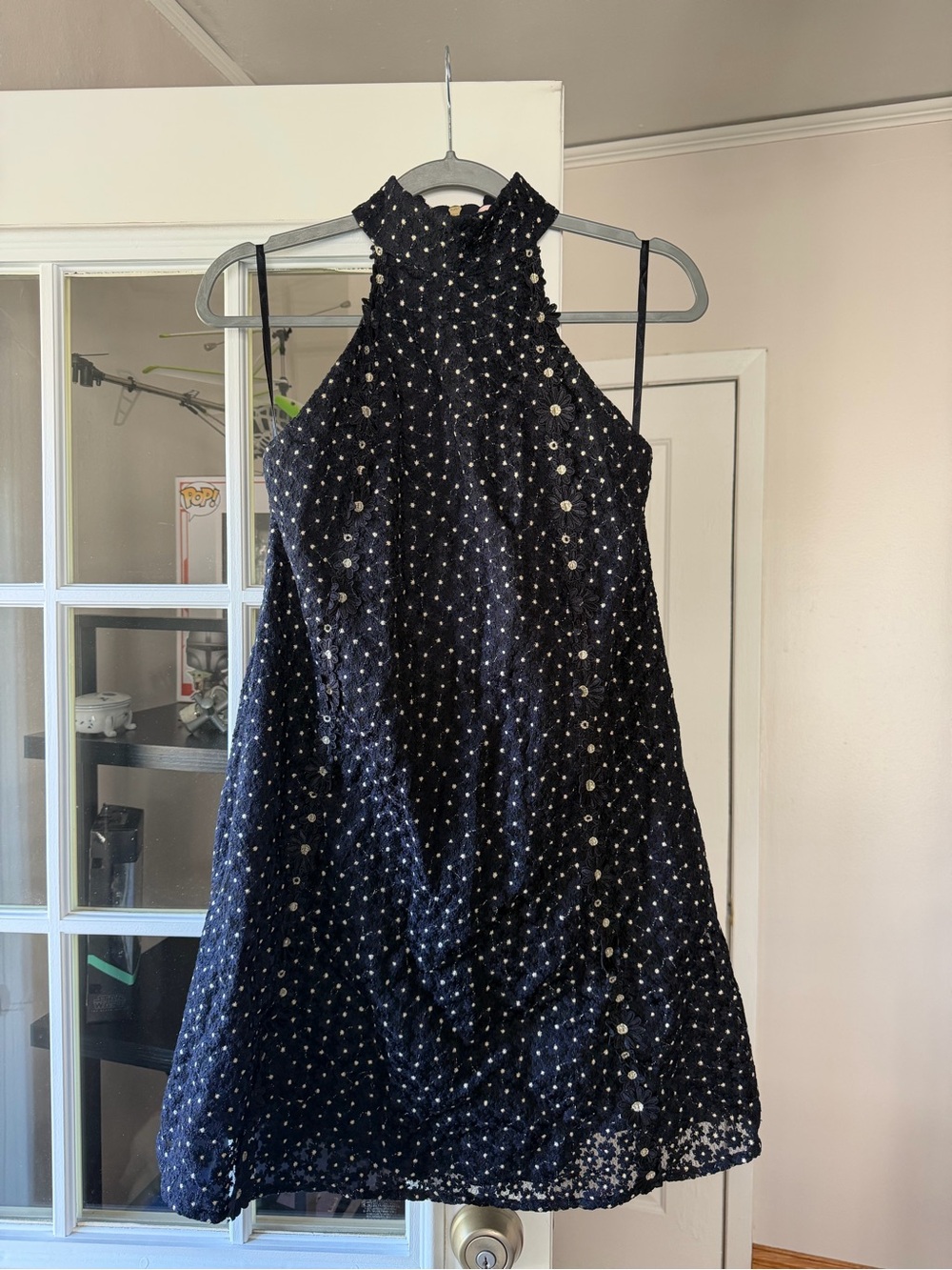Ted Baker Navy and White Polka Dot Halter Mini Dress